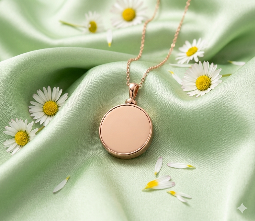 Circle Urn Pendant Necklace - Rose Gold 925 Sterling Silver