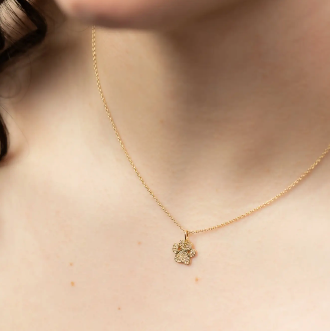 14k Gold Dog & Cat Paw Diamond Necklace
