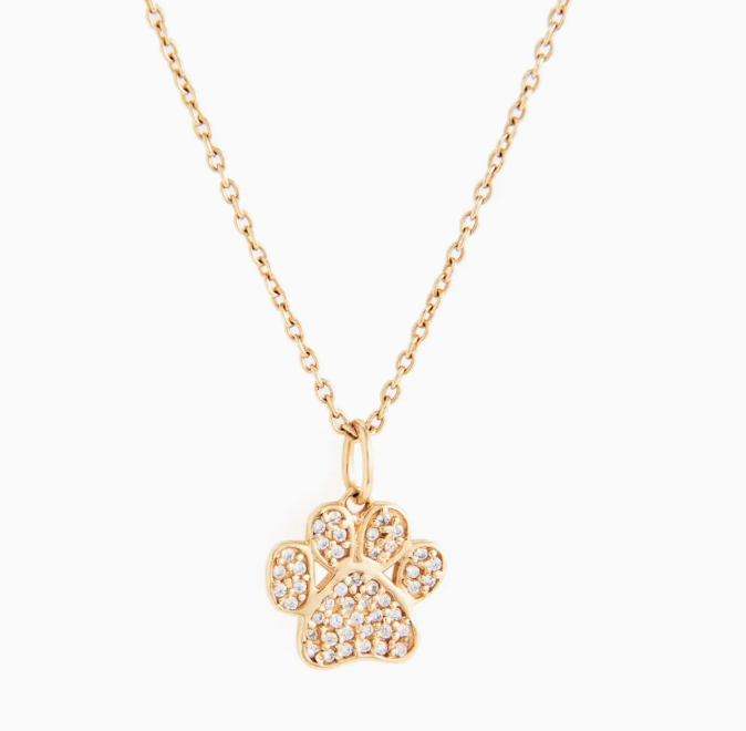 14k Gold Dog & Cat Paw Diamond Necklace