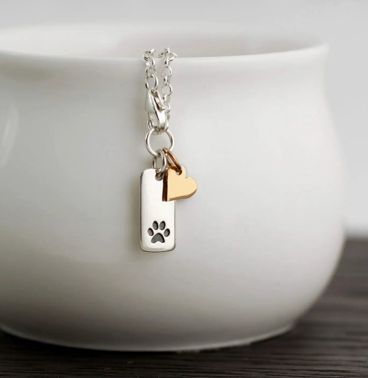 Sterling Silver Paw Print and Golden Heart Bracelet